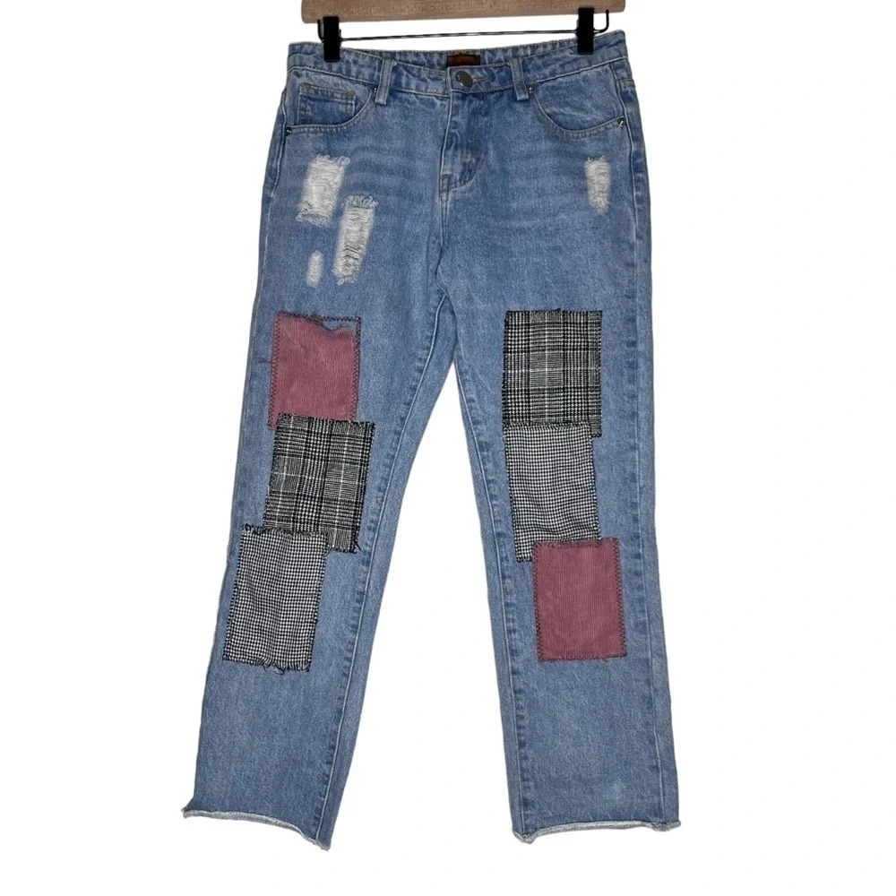 POL (Anthropologie) Patchwork Light Wash Ankle Jeans Size Small